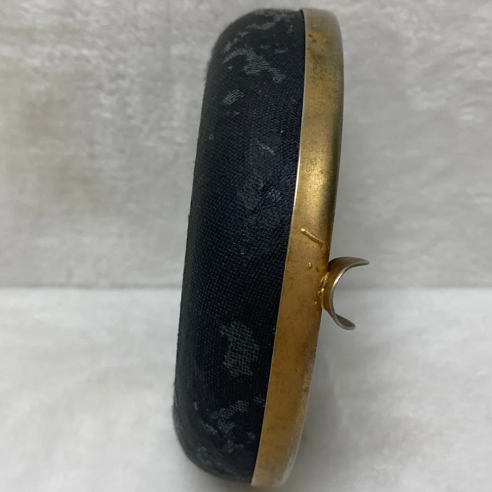 VTG‎ Micro Needlepoint Ashtray Figure Man Brass Trim Black